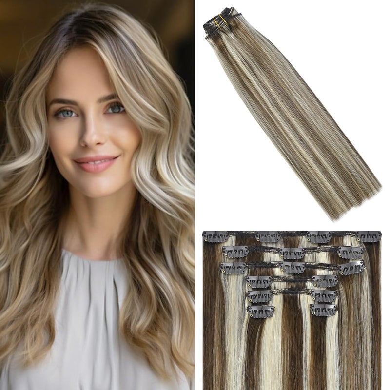WindTouch Clip in Hair Extensions 115g Light Brown Hair Extensions 4p613 Medium Brown to Blonde 7pcs Brown Extensions 22inch Human Hair